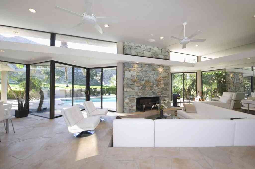 Modern custom home interior with firepit