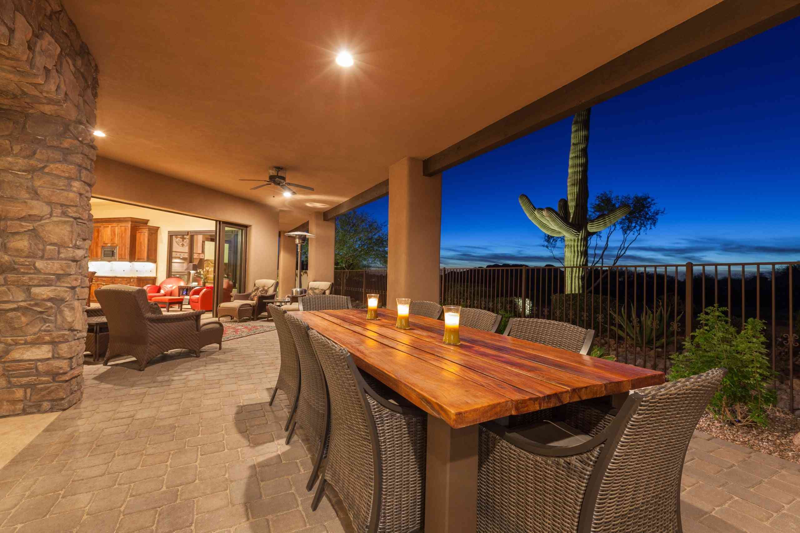 Picture of patio overlooking desert at sunset